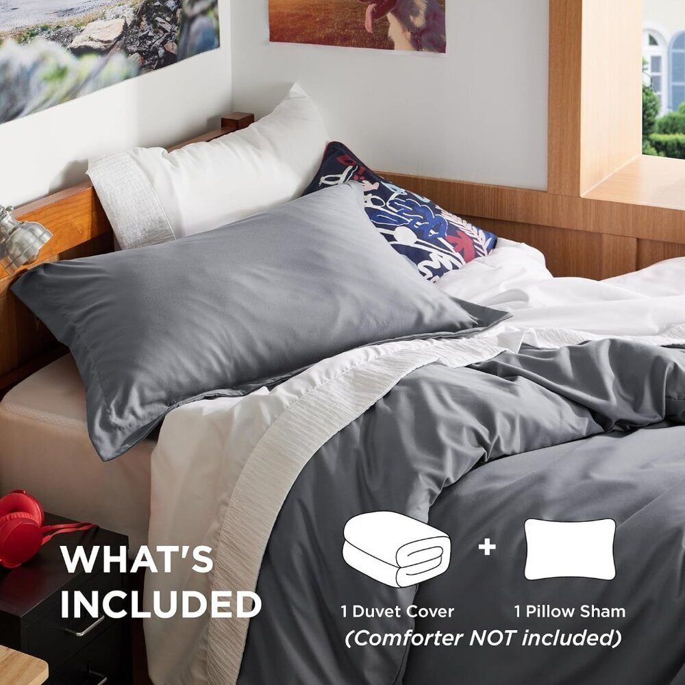 Dark Grey Duvet Cover Twin/Twin XL 2-Piece Set 1 Duvet Cover 1 Pillow Sham - Picture 3 of 4